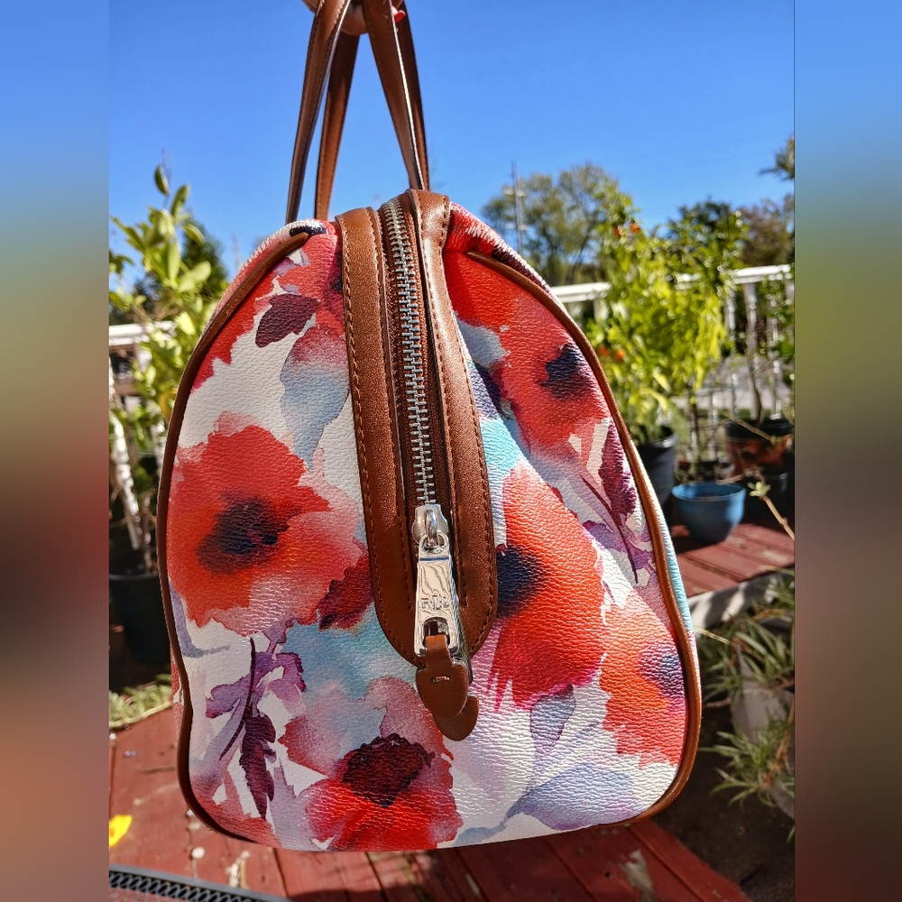 Lauren Ralph Lauren Red and Blue Floral Satchel - Picture 3 of 16